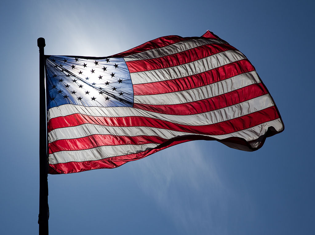 American Flag waving in the wind.