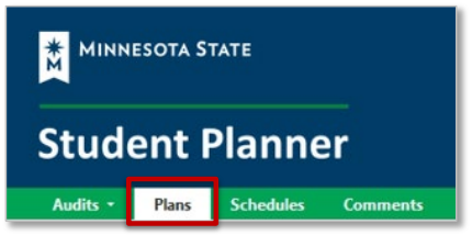 Screenshot of the Student Planner menu, highlighting the Plans tab