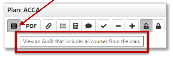 Screenshot of the list icon that shows the user an audit that includes all courses from the plan