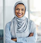 professional woman wearing hajib headscarf and smiling