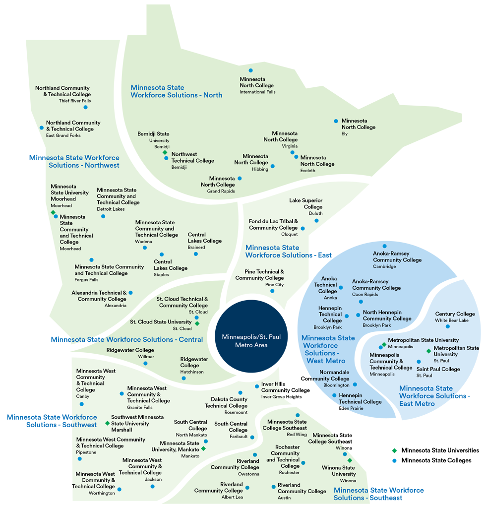 Minnesota Map showing Workforce Solutions Regions