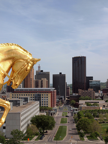 Gold horse statue in downtown St. Paul