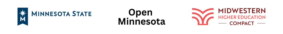 Logos for Minnesota State, Open Minnesota, and MHEC