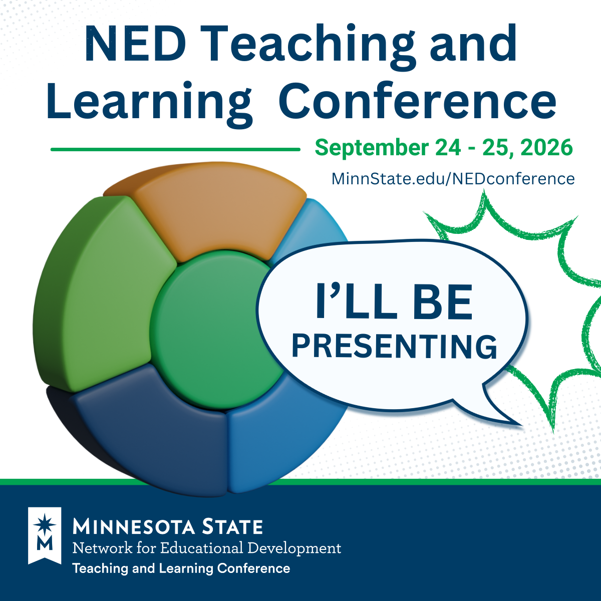 Promotional graphic for the NED Teaching and Learning Conference on September 24-25, 2026 that highlights the phrase "I'll be presenting."